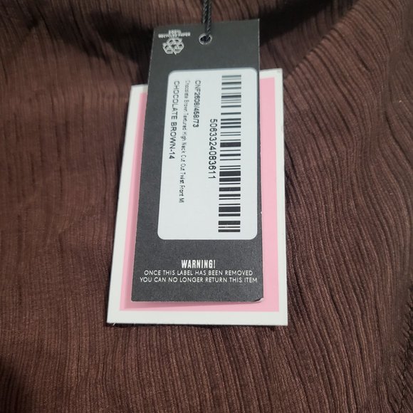 PrettyLittleThing Textured High Neck Cut Out Twist Midaxi Brown Midi Dress 10 - Picture 11 of 13